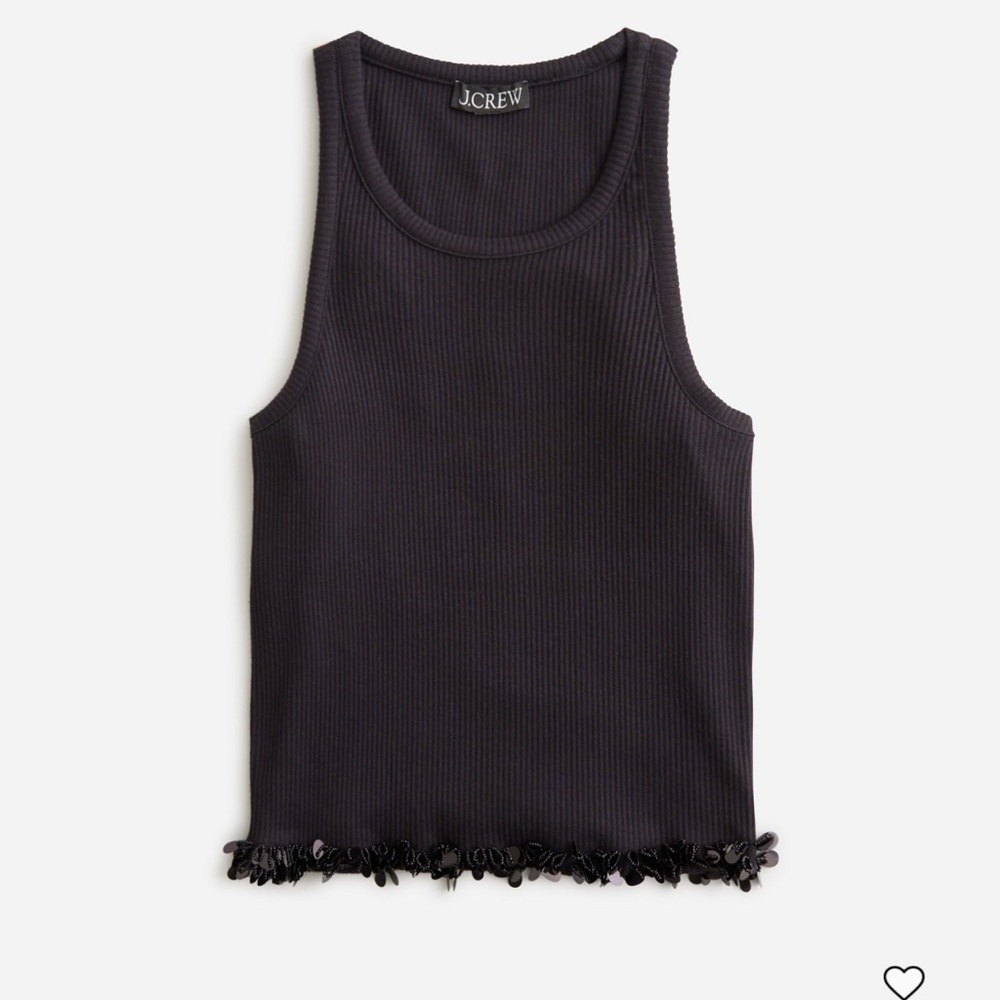 🪽SOLD🪽JCREW Beaded Embellished Black Ribbed Tank Top